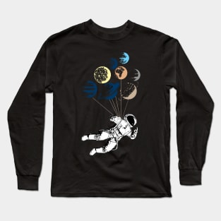 flying astronaut on ballons planets Long Sleeve T-Shirt